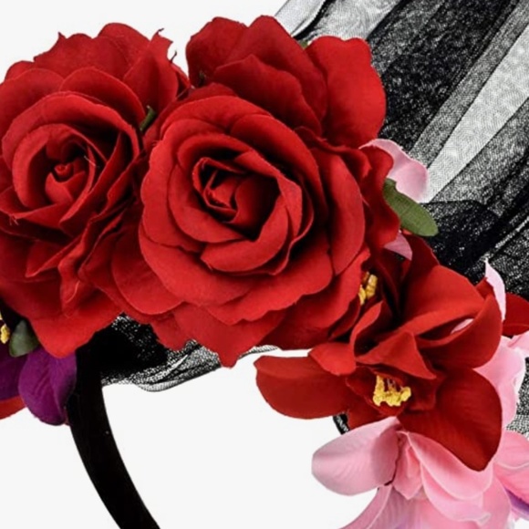 Frida Kahlo Mexican Flower Crown Headband Halloween Party Costume Dia de Los Mue - Picture 5 of 9